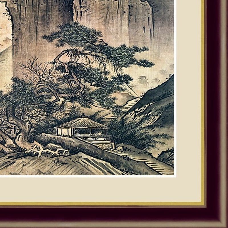 真作/福田新生/朝陽来風景/山水図/岩絵具/横物/掛軸☆宝船☆AE-428 真