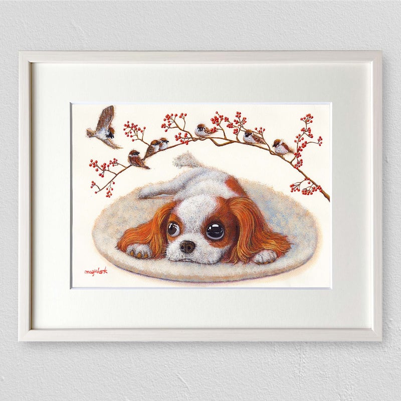 キャバリア】うちの子絵画『ここ あたしんちよ』イラスト（額・マット