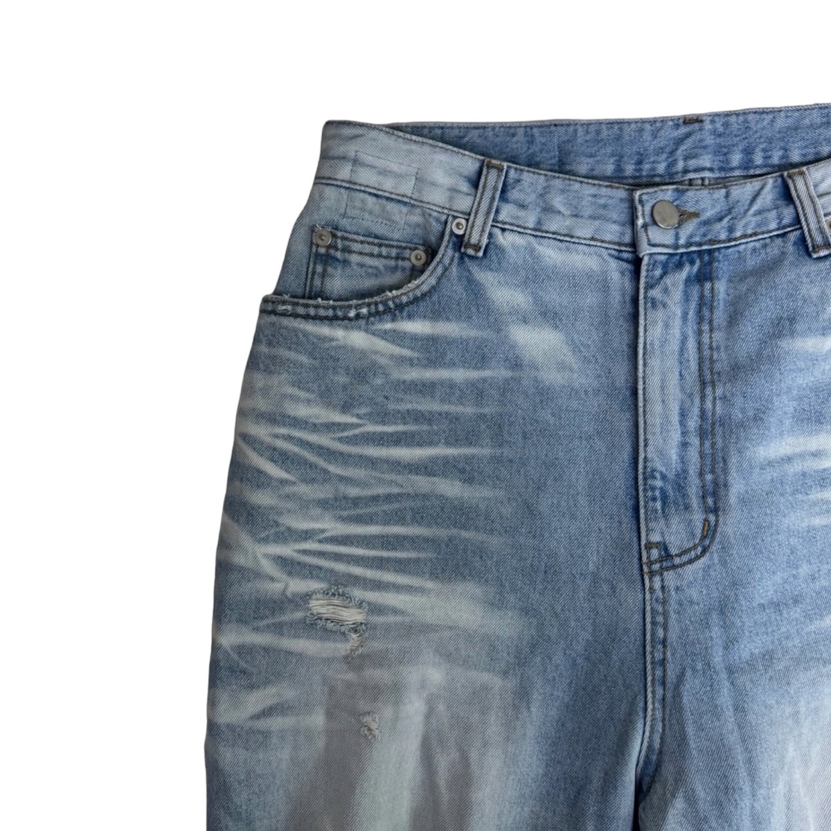 EMOSTANCECLUB】DESTROYED BAGGY WIDE LEG JEANS L