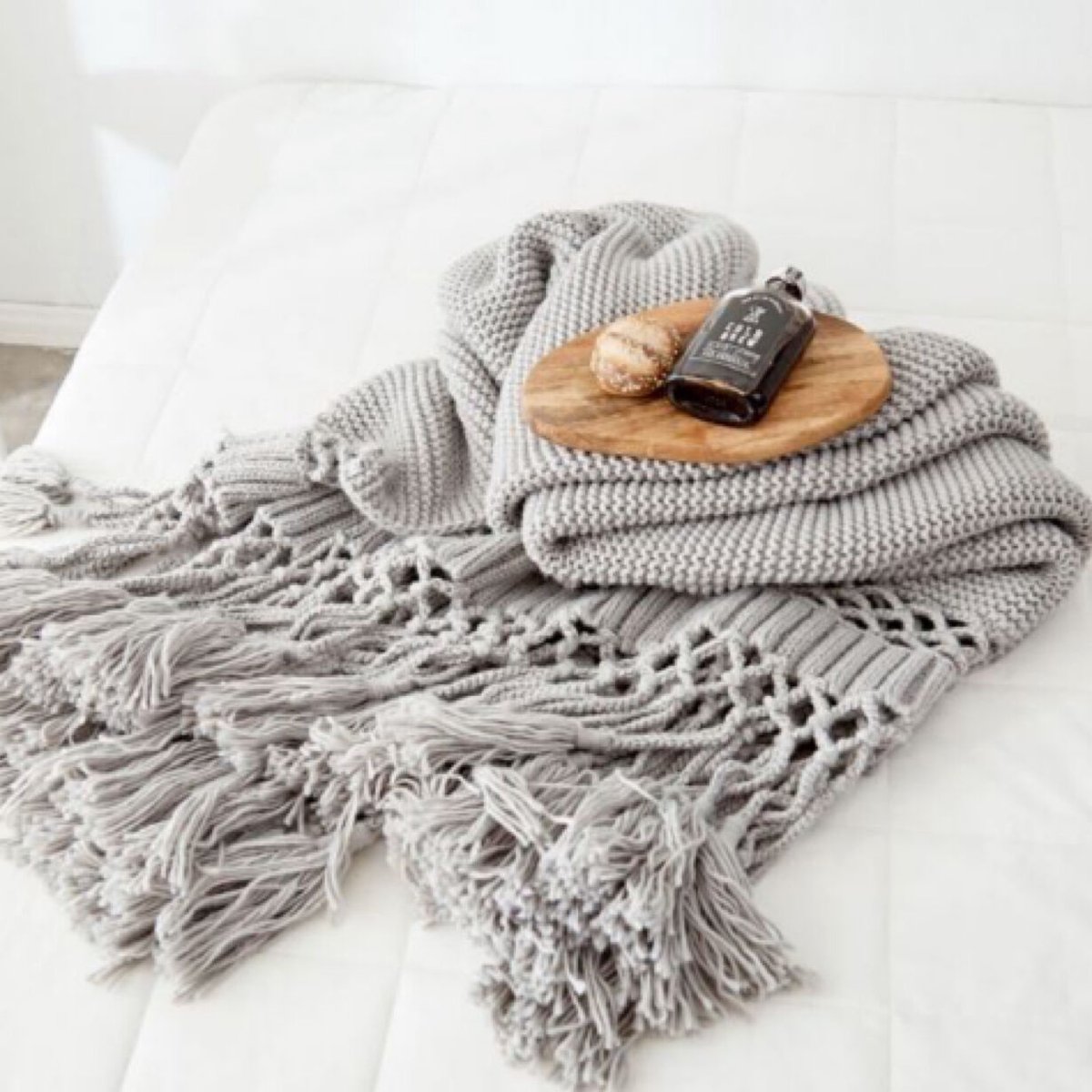 タッセル フリンジ付き ニットブランケット 膝掛け 大判 | Petit Chou