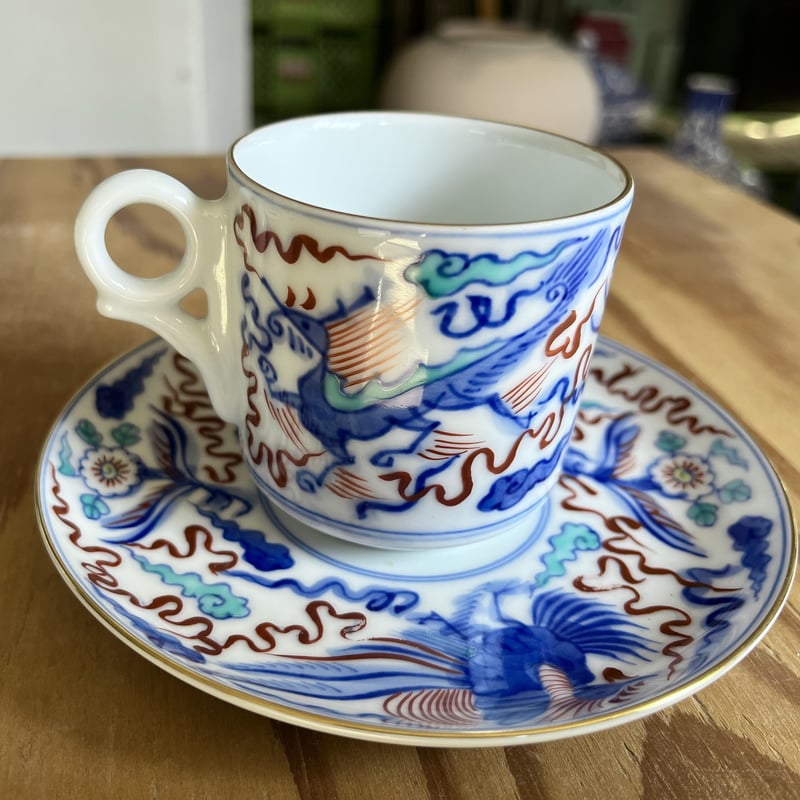 染錦瑞雲鳳凰文珈琲碗／染錦龍鳳凰文珈琲碗 | 辻精磁社 つじのくら