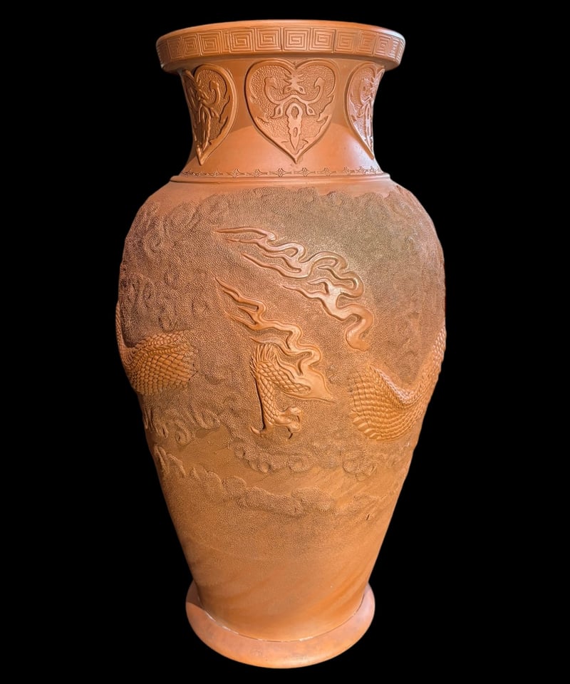 常滑焼 萬古焼 壺 龍 朱泥 フラワーベース 花瓶 花入れ 丸壺 花器 陶器