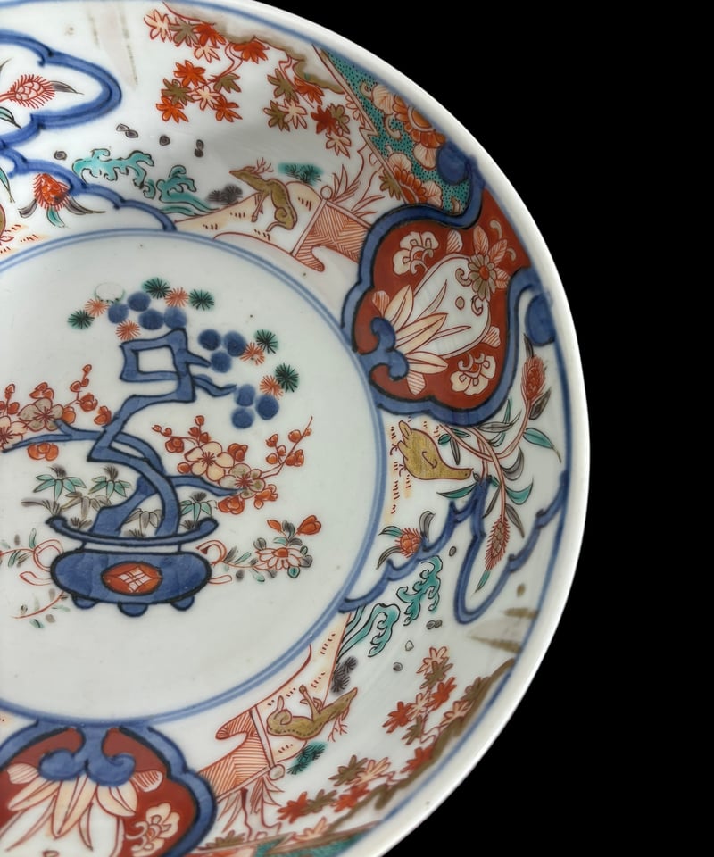 伊万里 色絵 [鳥鹿松竹梅波紋絵] 染付 丸皿 大皿 なます皿 取り皿 飾り