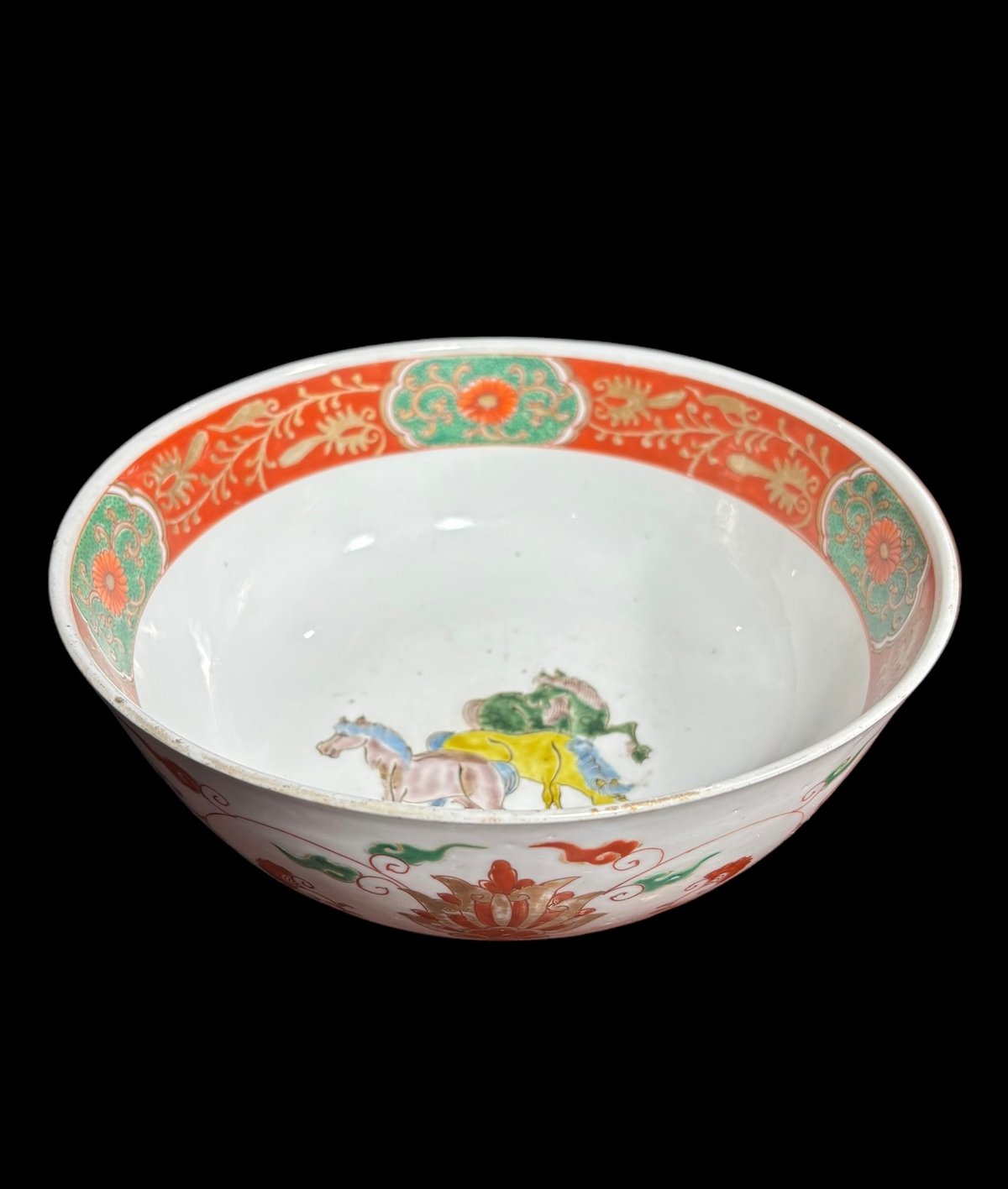 色絵 大鉢 [馬 雲 紋 花柄] 盛り皿 飾り皿 大皿 大深鉢 中華風 和食器