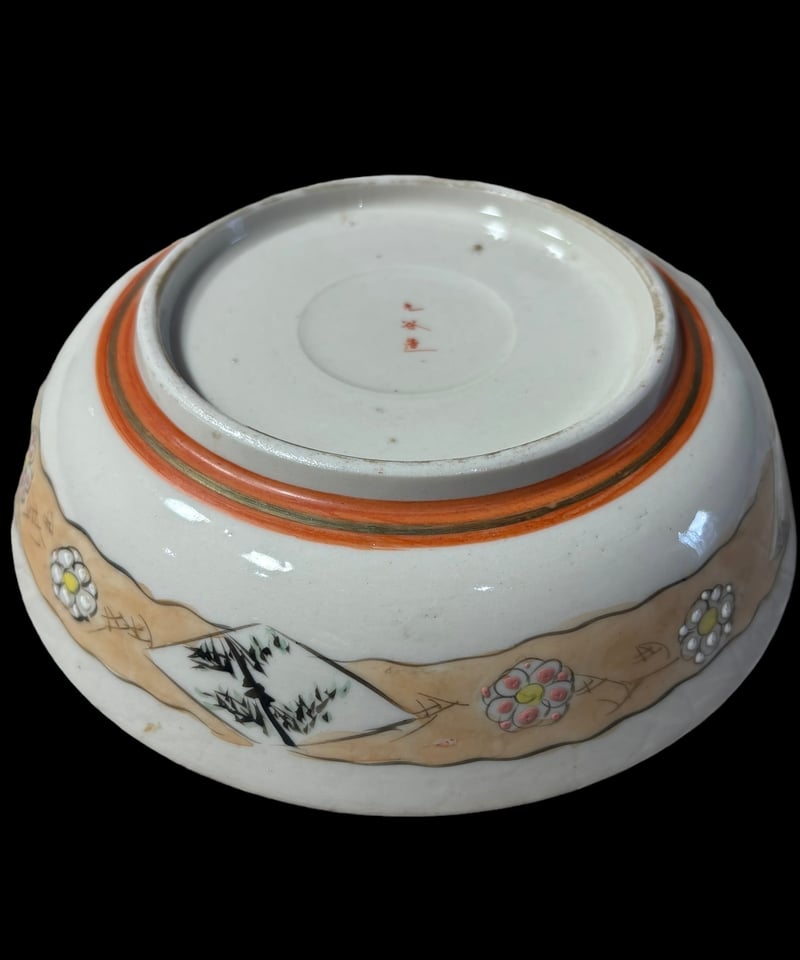 希少!!】九谷造 色絵 金彩 [松竹梅鳥文風景窓絵 粉彩人物絵] 大皿 平皿