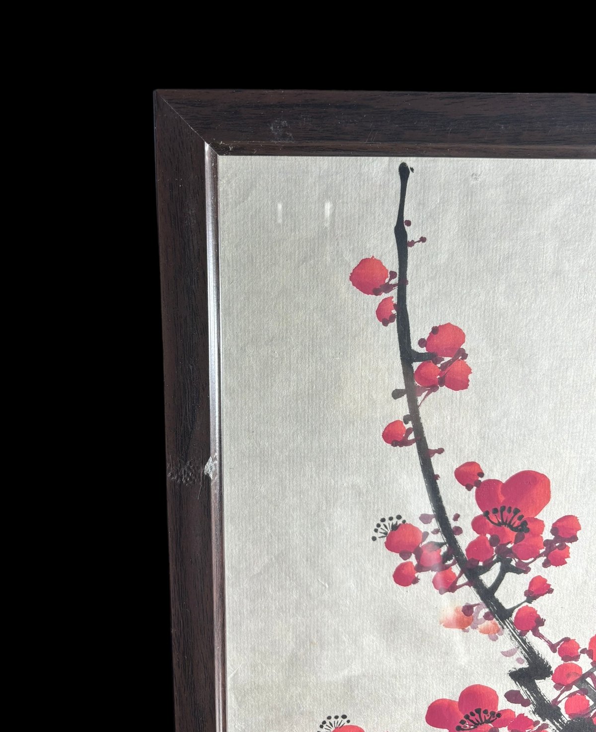 中国美術 水墨画【紅梅】額装 壁掛 額 絵画 梅 色絵 民国 古美術 装飾