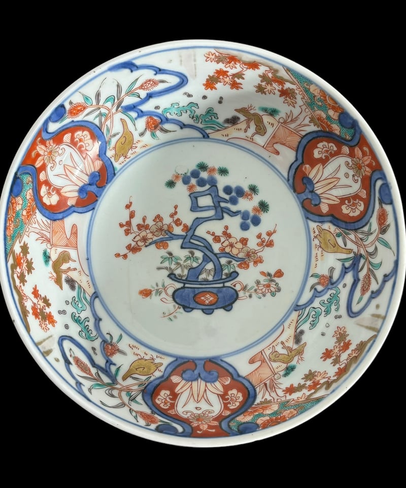 伊万里 色絵 [鳥鹿松竹梅波紋絵] 染付 丸皿 大皿 なます皿 取り皿 飾り