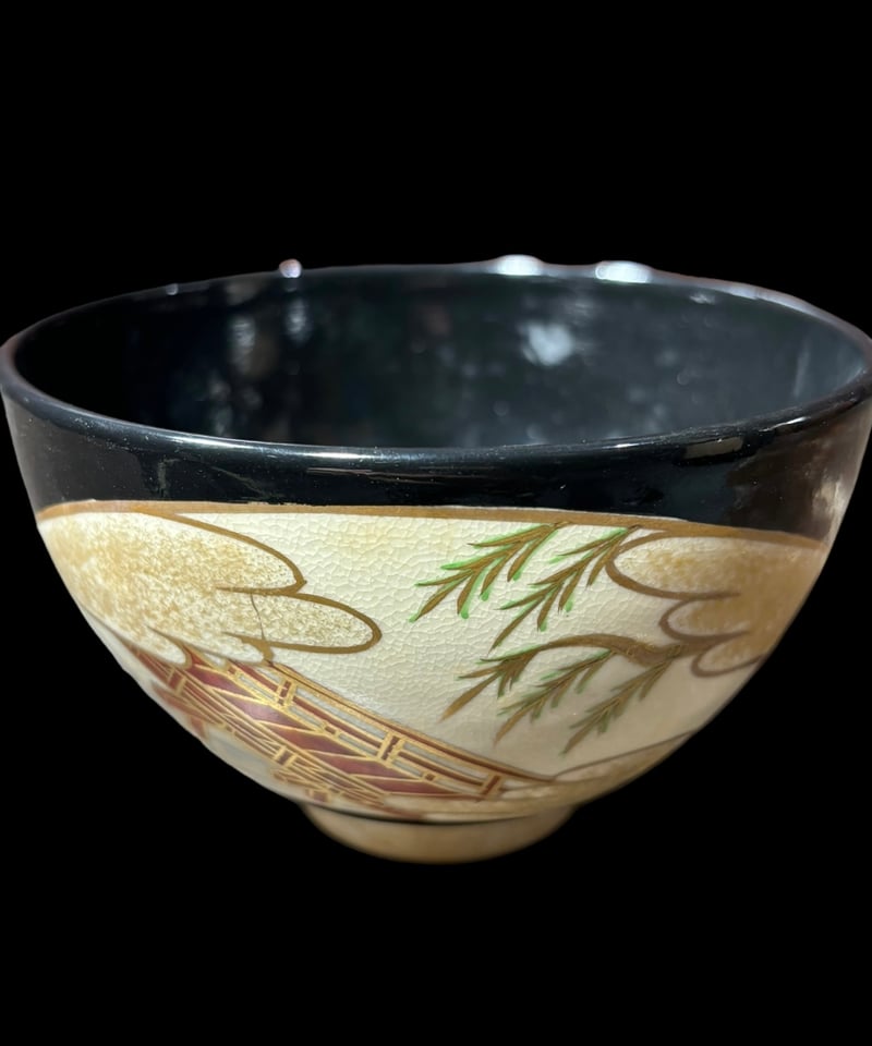 橋本紫雲 作 茶碗 [梅 柳橋図絵] 茶道具 茶器 煎茶道具 和食器 工芸品