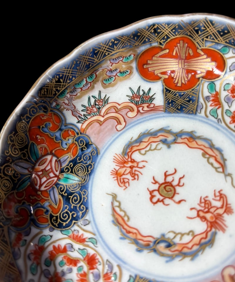 2客セット】 太明萬歴年製 古伊万里 小皿 金彩 雲龍 草花文 赤絵 色絵