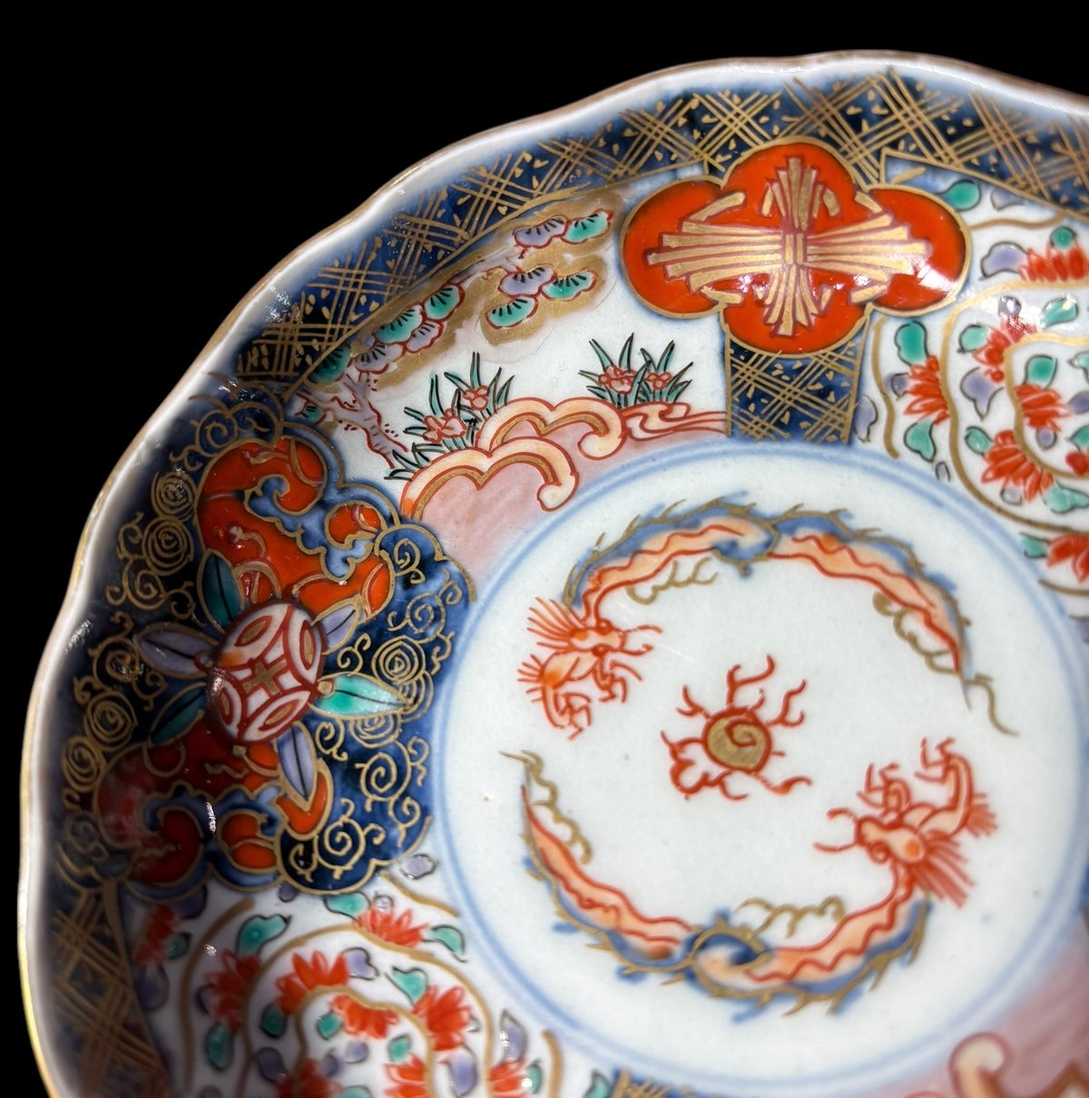 2客セット】 太明萬歴年製 古伊万里 小皿 金彩 雲龍 草花文 赤絵 色絵