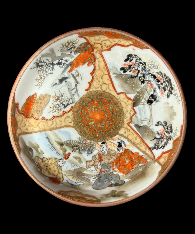 希少!!】九谷造 色絵 豆皿 金彩 [松竹梅鳥文風景窓絵 粉彩人物絵] 小皿