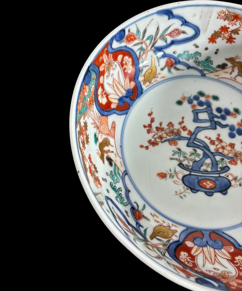伊万里 色絵 [鳥鹿松竹梅波紋絵] 染付 丸皿 大皿 なます皿 取り皿 飾り