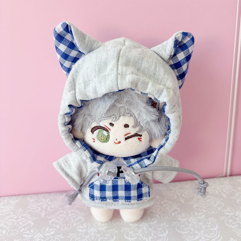 ぬい服 ぬいぐるみ用ギンガムチェック猫耳パーカー【10cm用】【推し活