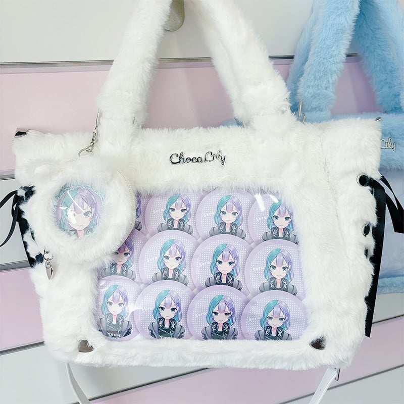 Choco Lily】猫耳缶バッジケース付きファー痛バッグ【推し活グッズ