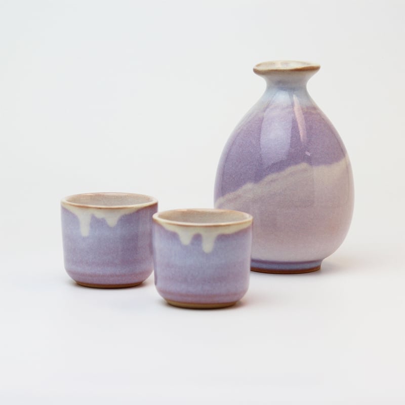 萩むらさきお預け酒器（化粧箱）｜萩焼窯元 萩陶苑 椿秀窯 ギフト