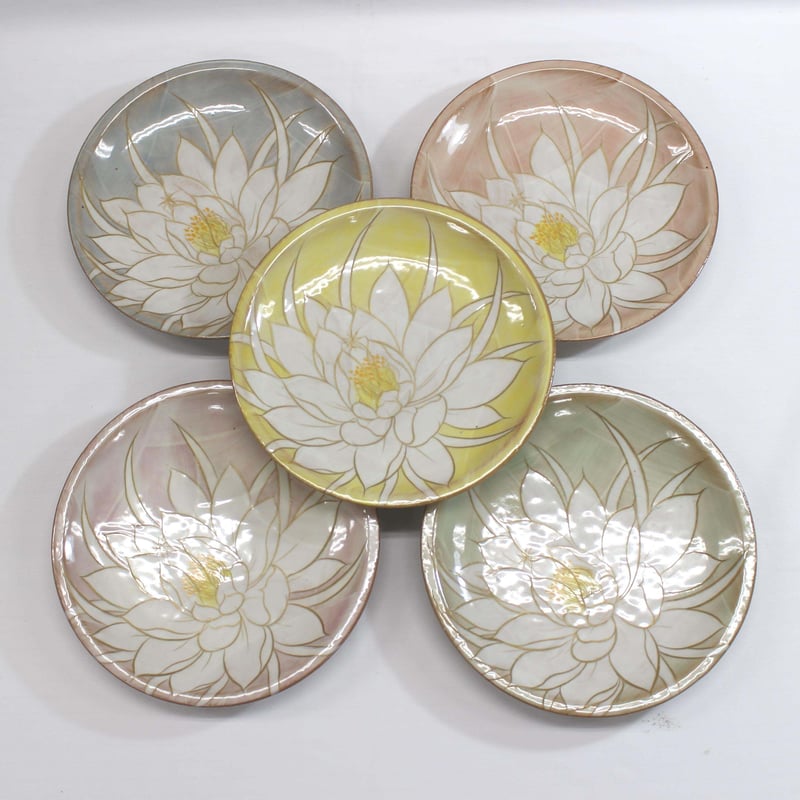 特選品 京都 京焼（清水焼） 土淵陶葊(どぶちとうあん)作 ☆月下美人六