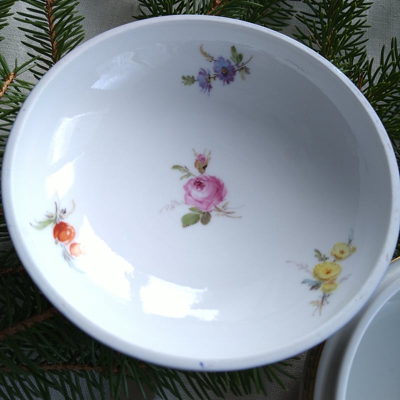 1924年以前Meissenマイセンコバルト/金彩/ドイツフラワーのボンボ