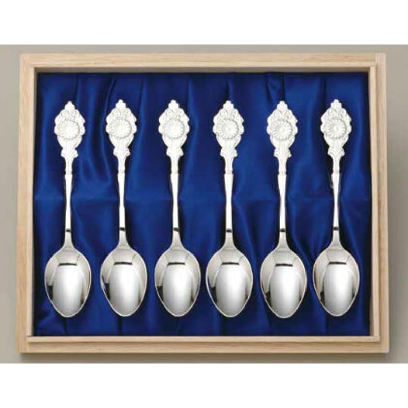 02138】洋銀製菊紋入りスプーン6本セット | 銀座明倫館ネットショップ