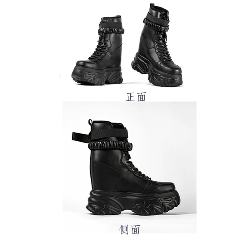 22㎝】 シークレットブーツ レースアップショートブーツ ブラック 厚底