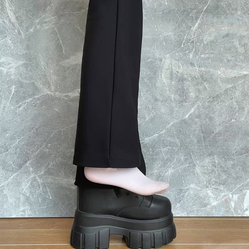 22㎝】シークレットブーツ レースアップ ショートブーツ ブラック 10