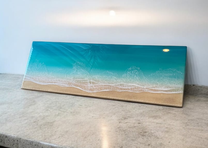 レジンアート【波のキャンバス】☆受注制作 ワイドパネル W90×30cm