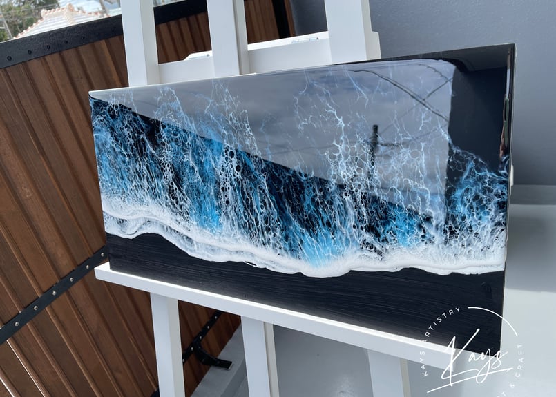 レジンアート【波のキャンバス】☆現品 ブラックオーシャン ワイド