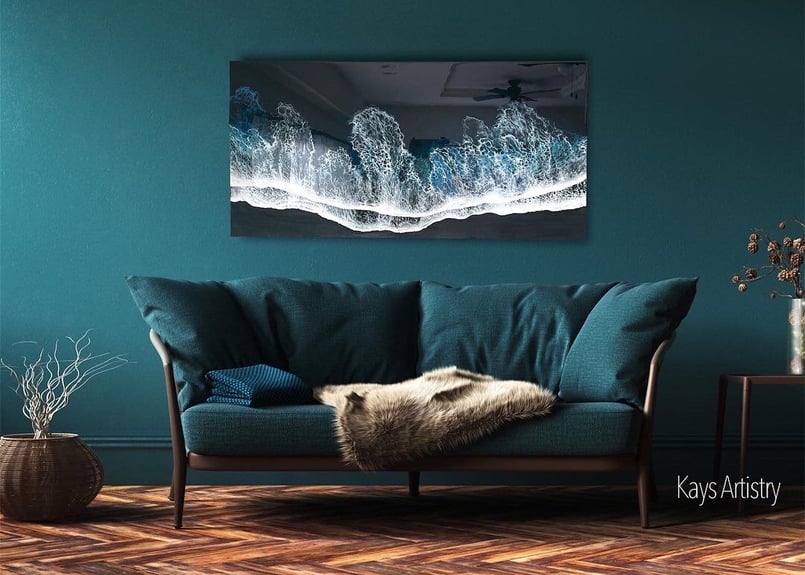 レジンアート【波のキャンバス】受注制作Largeサイズ(A2) ブラック