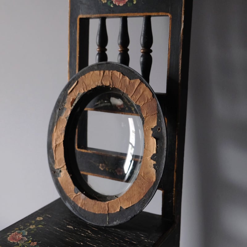 ナポレオン3世様式 黒 額 オーバルフレーム ボンベガラス 付き 25cm