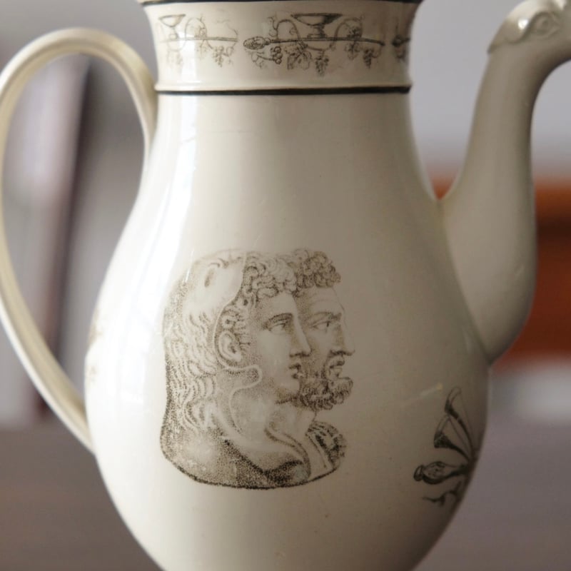 Creil クレイユ ファイアンスフィーヌ グリザイユ カフェティエール