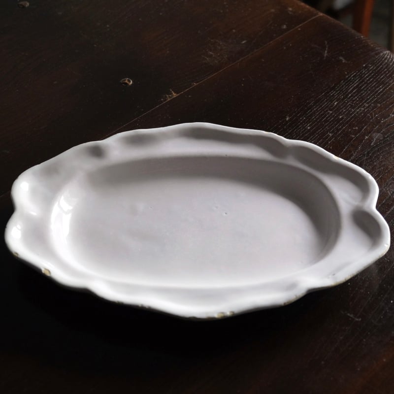 Moustiers ムスティエ 白釉 花リム オーバル皿 楕円皿 34.5cm フランス