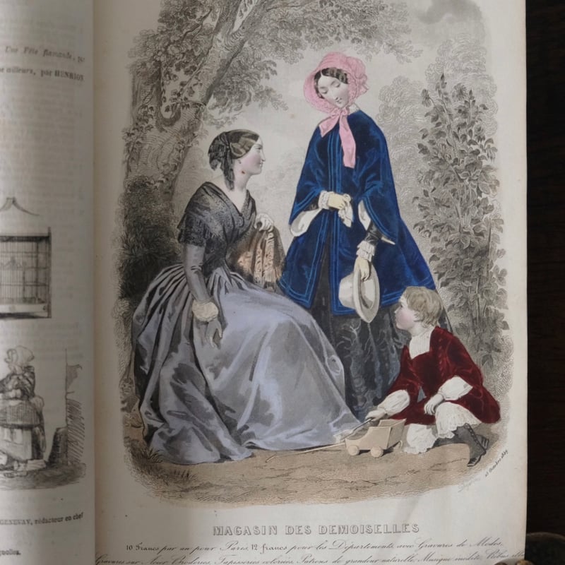 古書 彩色モード版画付 本 Magasin des Demoiselles 1849-50年