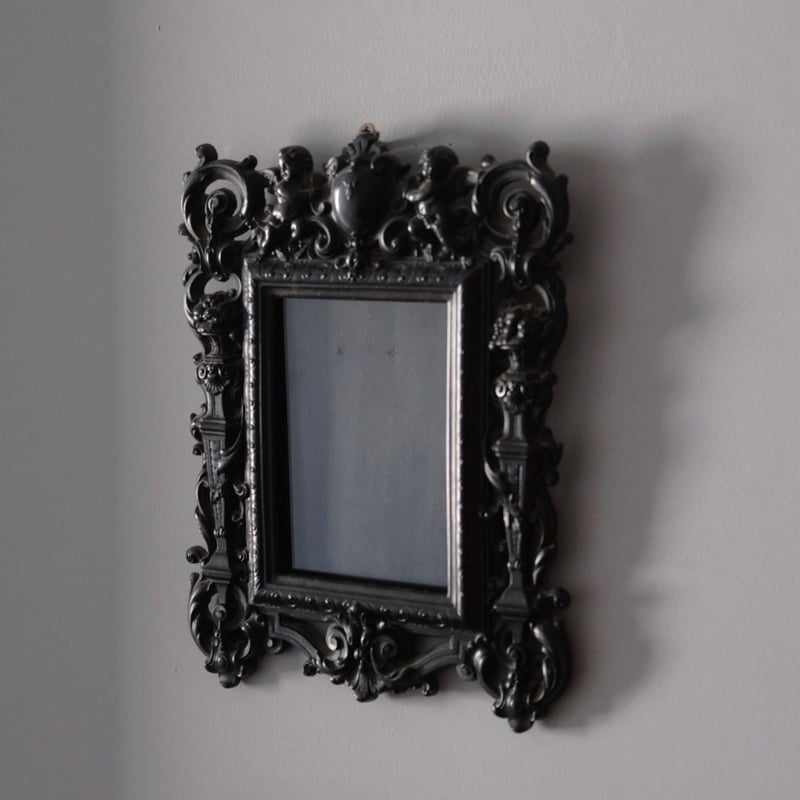 天使 レリーフ フレーム 黒 壁掛け h26.5cm フランス アンティーク