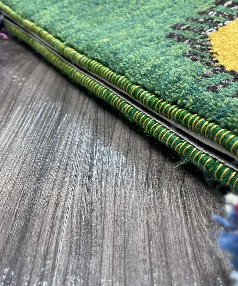 新品 ペルシャ絨毯 手織り ギャッベ 43×39cm 緑 ライオン | SASANIAN