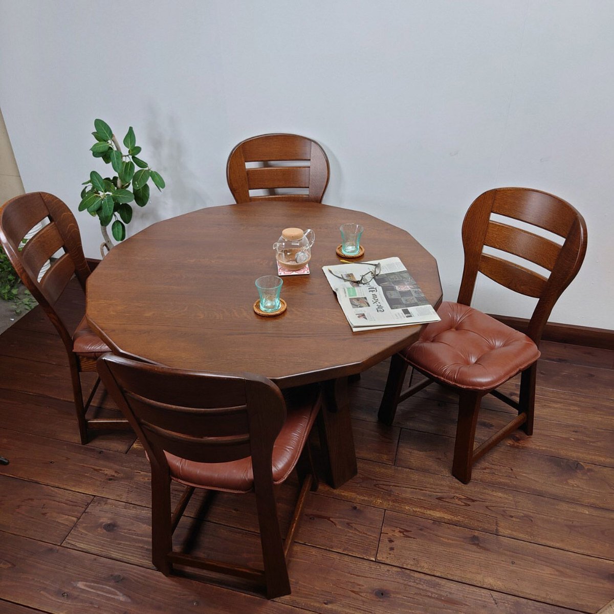 オランダ製 4脚セット ダッチカントリー・ダイニングチェア(本革