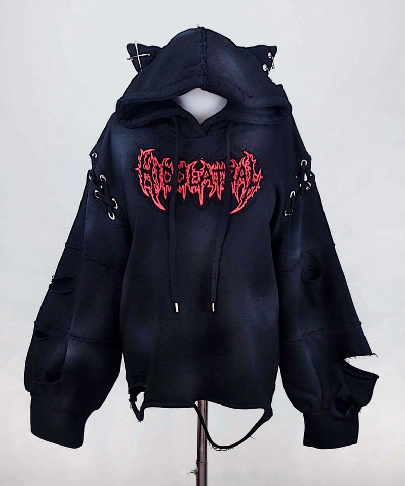 再販《ダメージオーバーサイズ猫耳パーカー》BLACK | HIDOLATRAL THEODOL