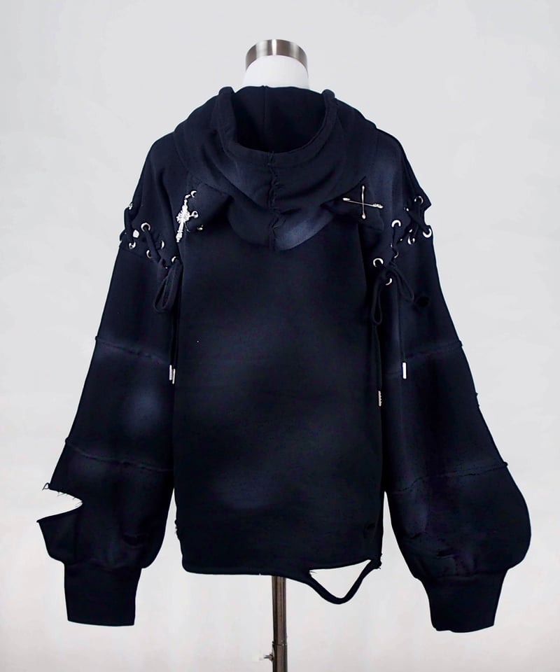 再販《ダメージオーバーサイズ猫耳パーカー》BLACK | HIDOLATRAL THEODOL