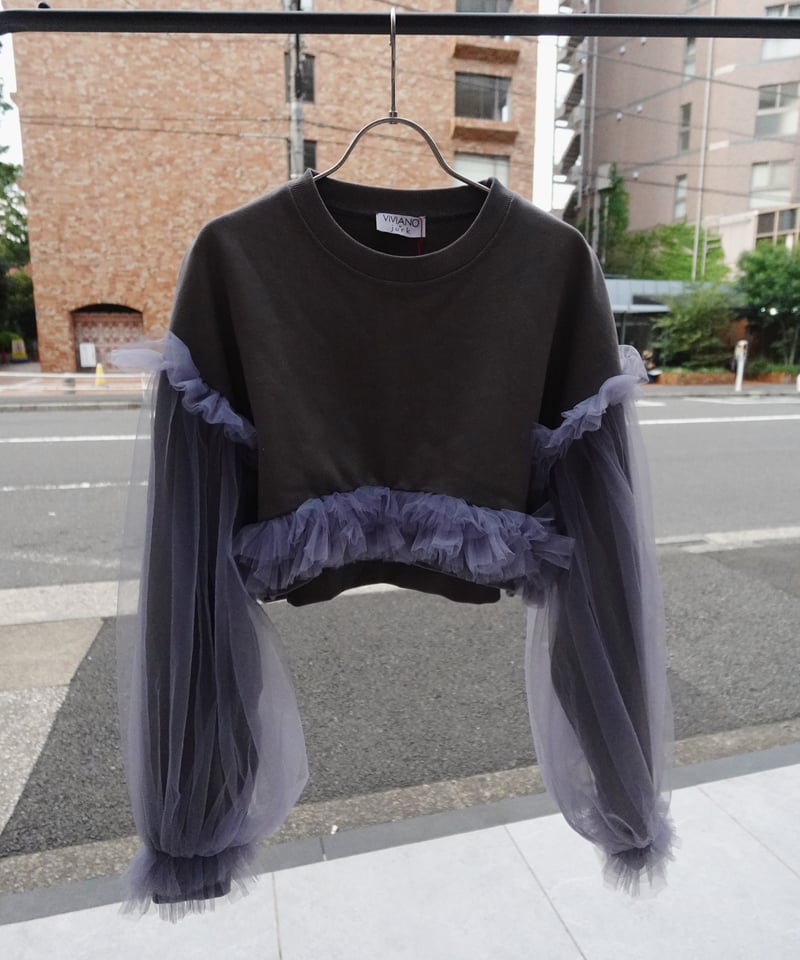 VIVIANO × JURK / Cropped Tulle Sweatshirt(gray)