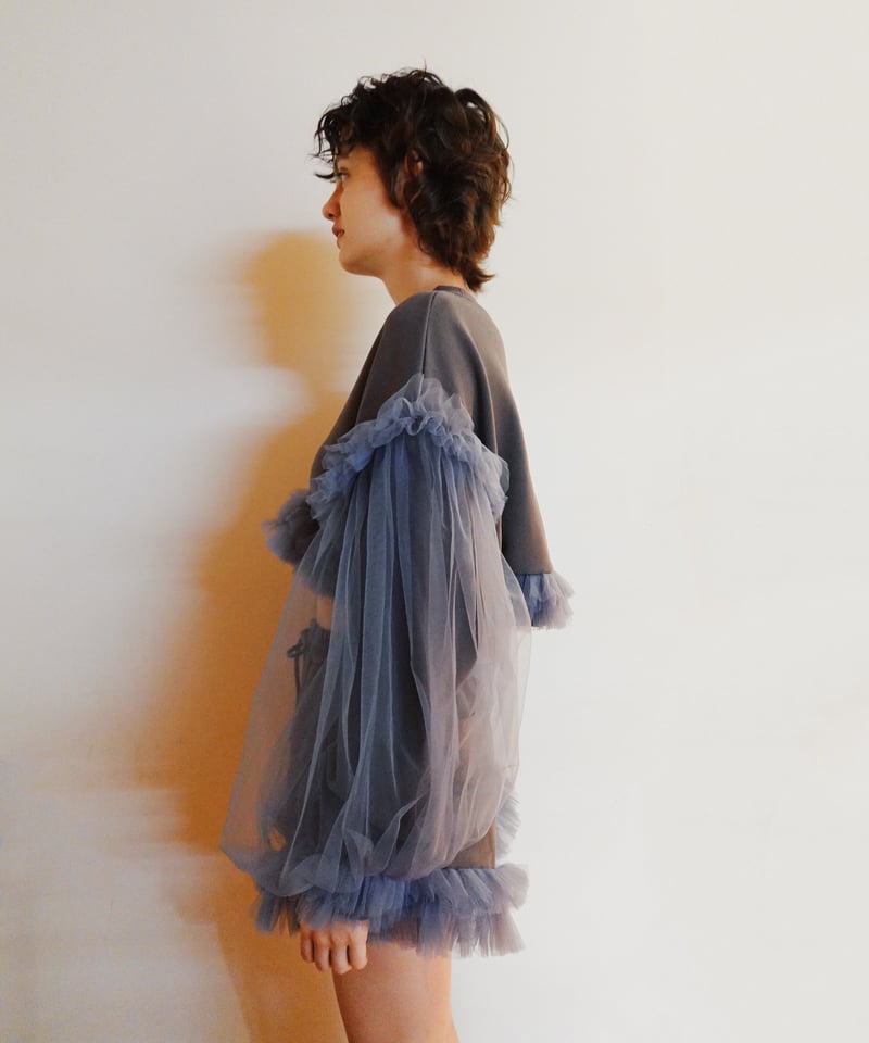 VIVIANO × JURK / Cropped Tulle Sweatshirt(gray)