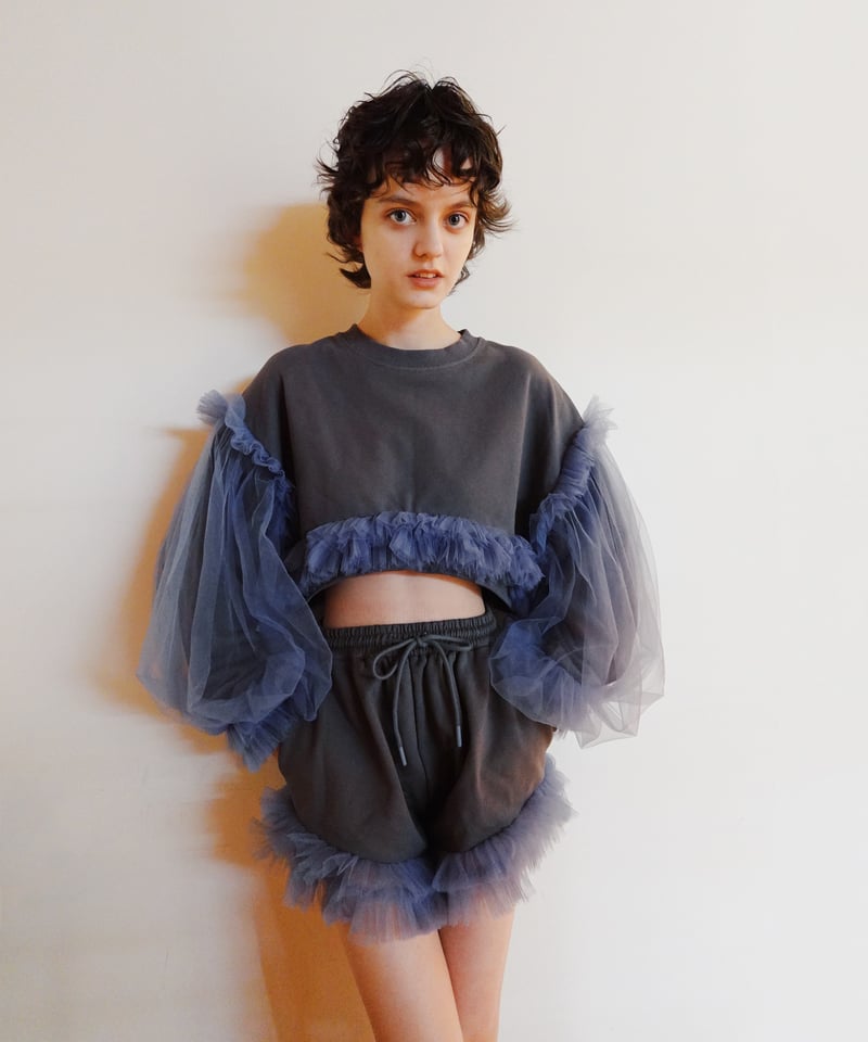 VIVIANO × JURK / Cropped Tulle Sweatshirt(gray)