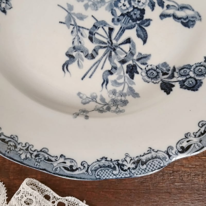 フランスアンティークプレート サルグミンヌ フォンタンジュ青 右上