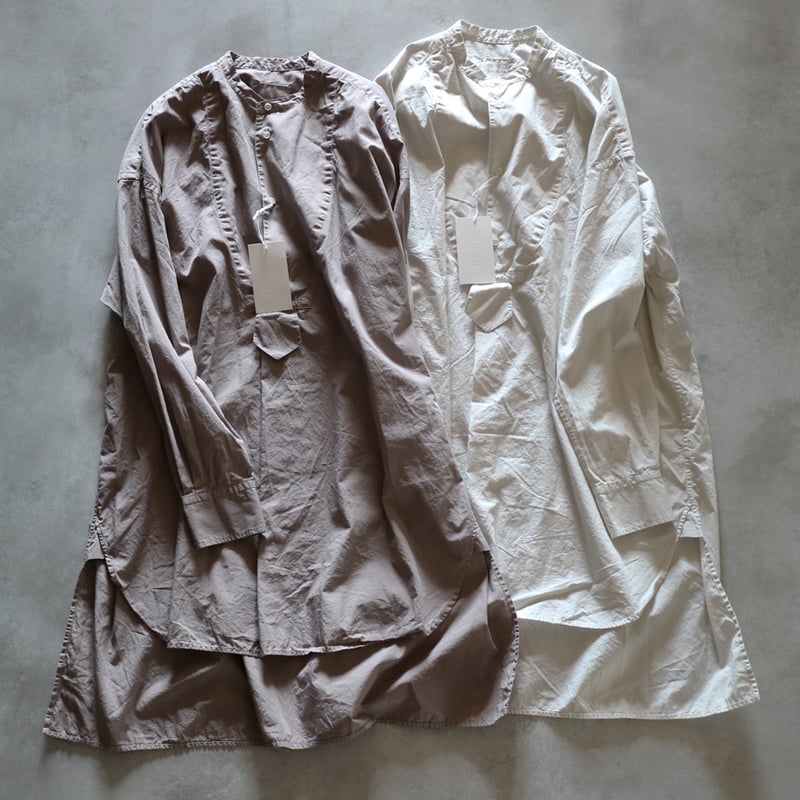 ガーメントダイオーガニックコットンポプリンタキシードロングシャツ