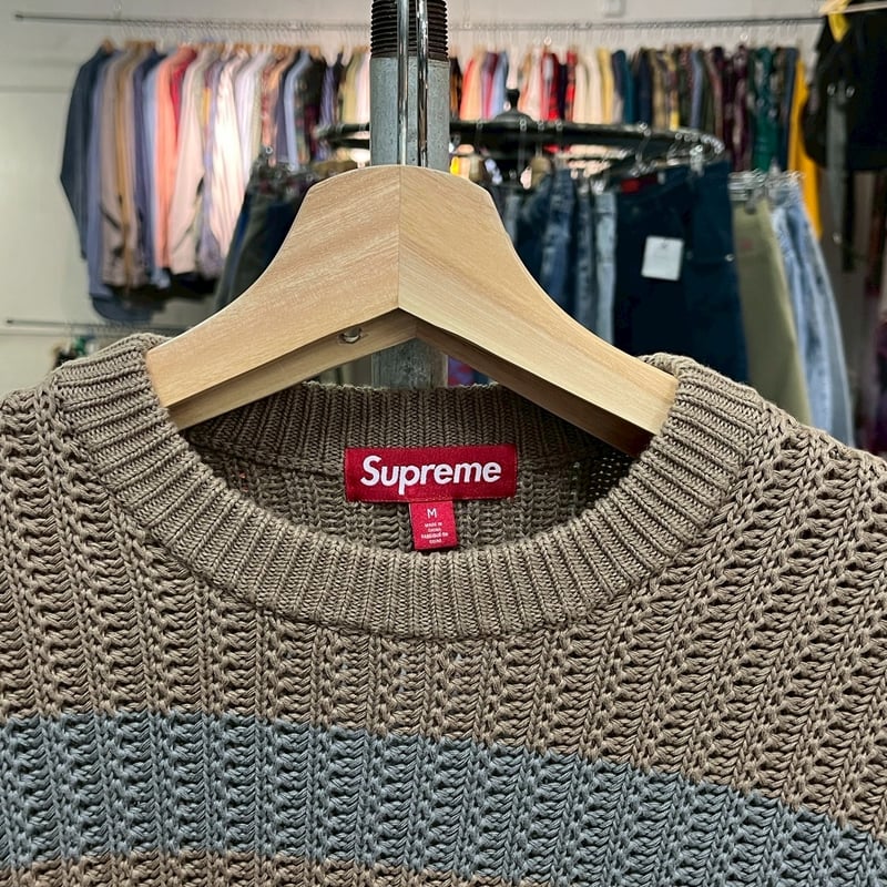 Supreme LOOSE GAUGE STRIPE SMALL SWEATER KHAKI