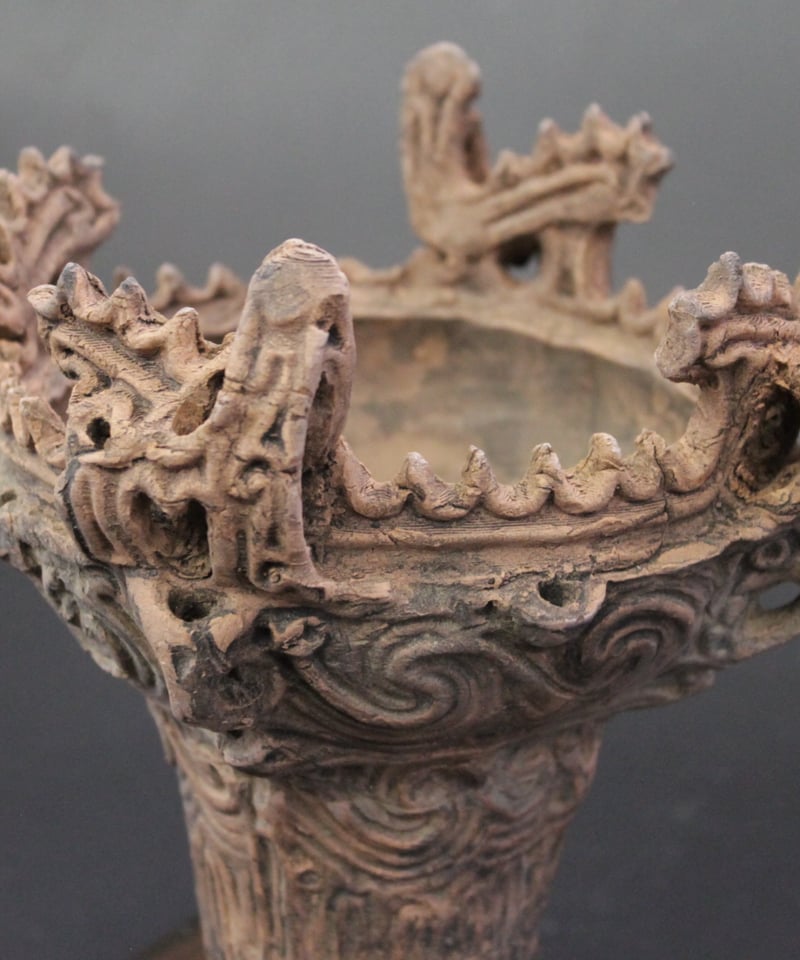 国宝笹山遺跡・火焔型土器レプリカ27cmO型中鉄製ろうそく立て・和