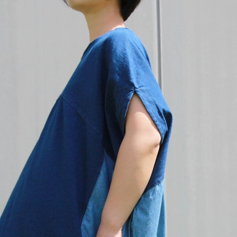 インディゴ染めデニムドッキングワンピース | Blue rough STORE