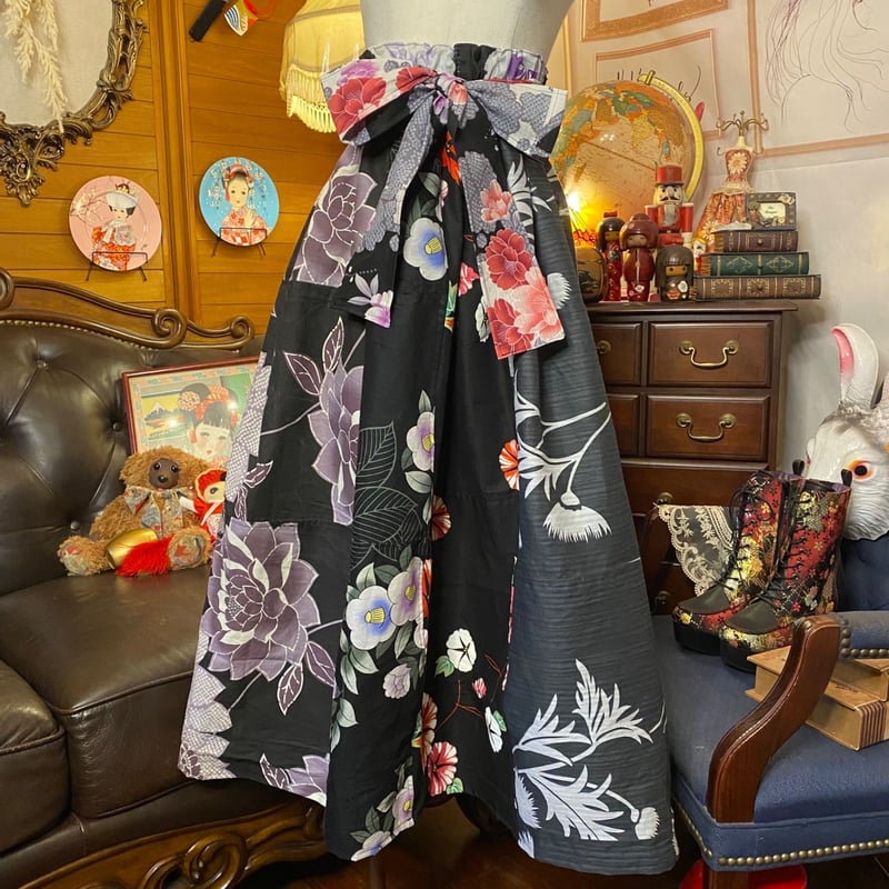 和洋折衷 浴衣 ロングスカート パッチワーク リメイク コラージュ