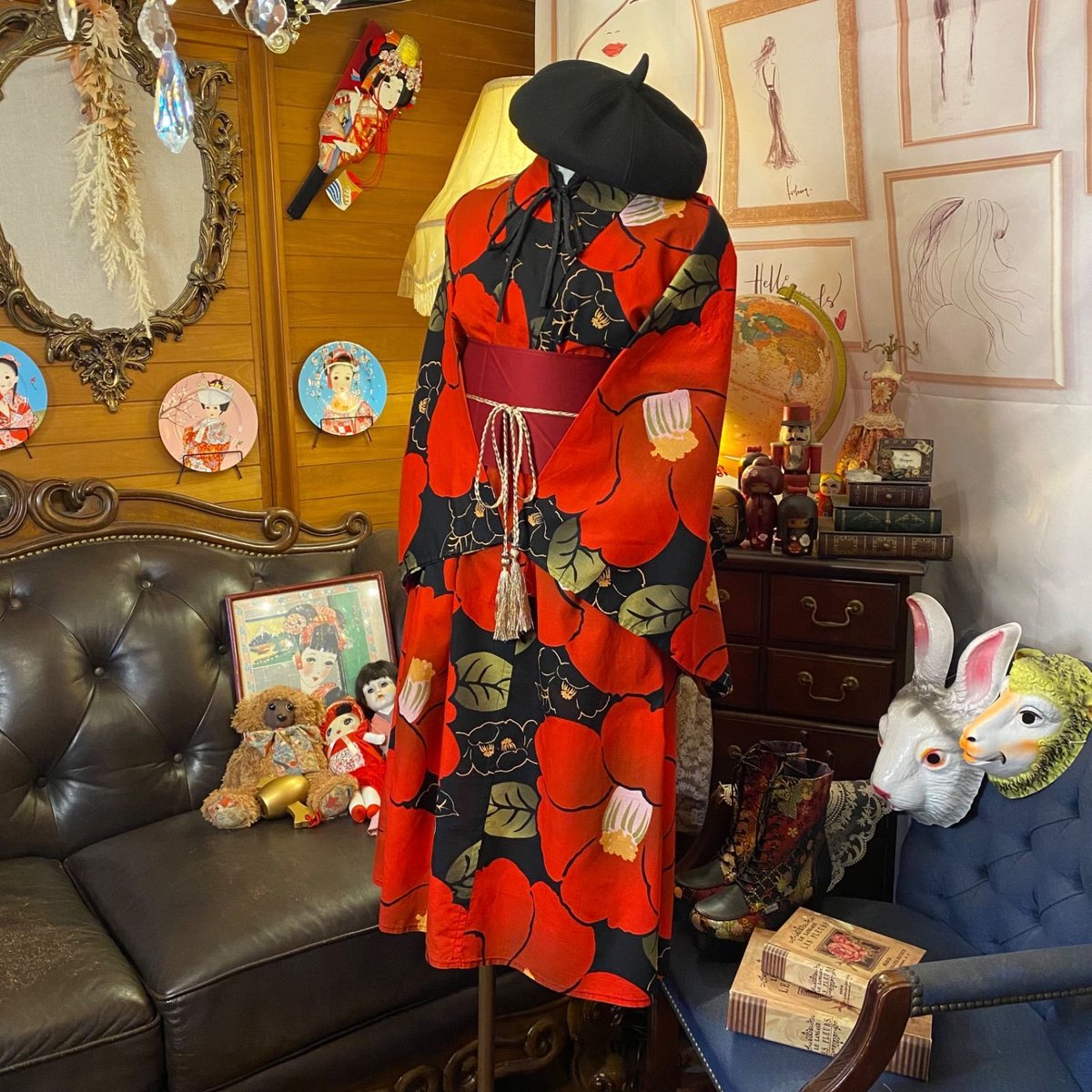 和洋折衷 浴衣 リメイク ワンピース ドレス 帯サッシュベルト かわいい