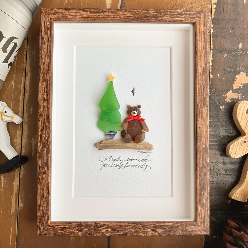 シーグラスアート もみの木とテディベア | CatusSquash