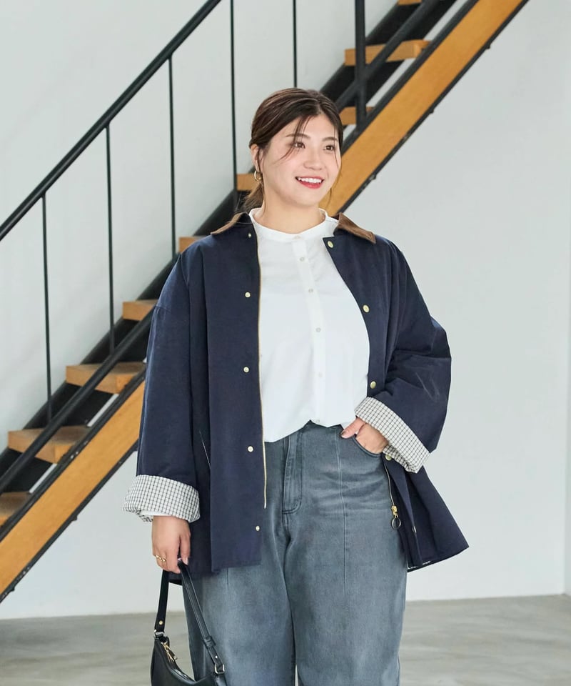 Laveange】ステンカラーコート | ネイビー | MI AND MOU