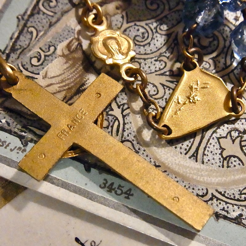 フランス アンティーク ゼニスブルー ガラス ロザリオ 聖母マリア