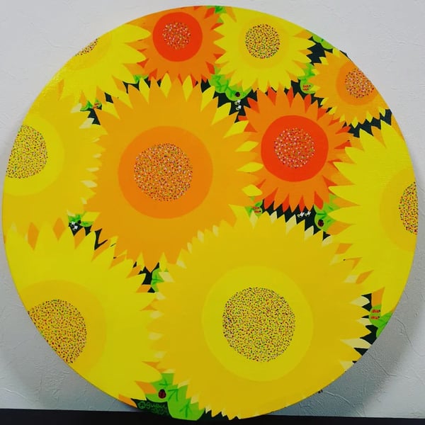 ハッピーネモフィラ畑F20号ハッピー太陽画家小楠アキコ作品